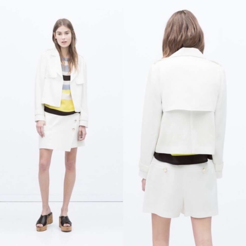 Zara Short Trench Jacket Layer Cuffed Back Flap - Picture 1 of 8